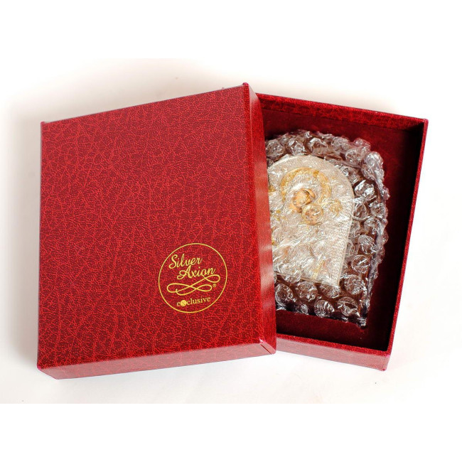 Страстная Божья Матерь 8,5х10см Греческая икона  в серебре и золоте (GOLD)