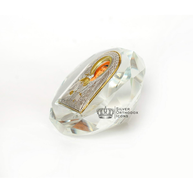 Серебряная икона "Ангел Хранитель" 8.1х8.1см в хрустальном стекле (Греция)