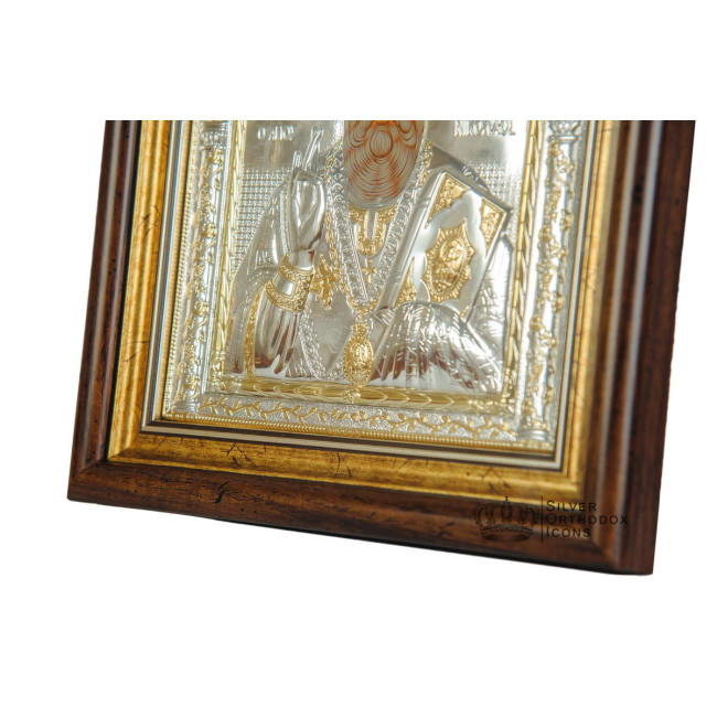 Миколай Чудотворець срібна ікона під склом 30,5х28,5 см