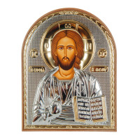 Икона серебряная Иисуса Христа Спасителя на пластике 4х5,6