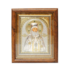 Срібна Ікона Луки Кримського 13х11 см у кіоті під склом, прикрашена камінням