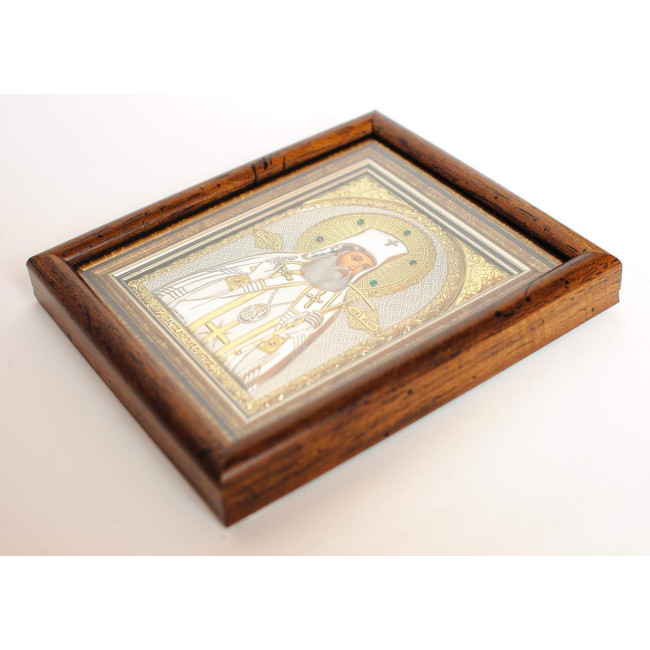 Срібна Ікона Луки Кримського 13х11 см у кіоті під склом, прикрашена камінням