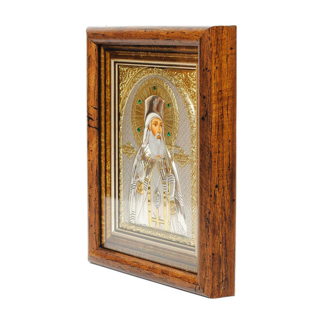 Срібна Ікона Луки Кримського 13х11 см у кіоті під склом, прикрашена камінням