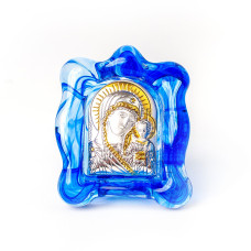Казанська Богородиця. Ікона в блакитному склі Мурано 4,5х5 см срібний оклад