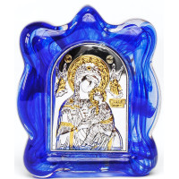 Страсная Богородица ( Неустанной Помощи ) в муранском стекле синего цвета 7х9см