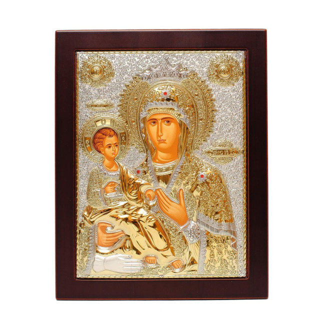 Унікальна Ікона Божої Матері " Троєручиця 10х8,5см в срібному окладі