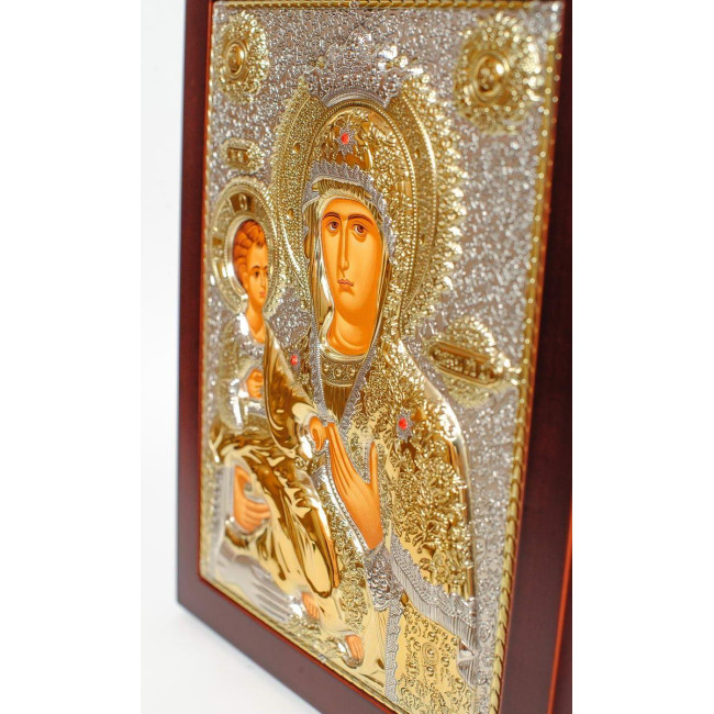 Унікальна Ікона Божої Матері " Троєручиця 10х8,5см в срібному окладі