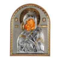 Икона серебряная Владимирская Божья Матерь 7,5х5,8см на пластиковой основе, Греция 