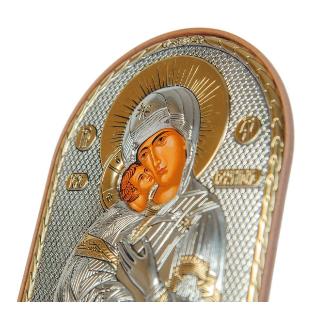 Икона серебряная Владимирская Божья Матерь 7,5х5,8см на пластиковой основе, Греция 