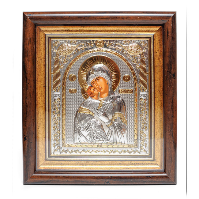 Ікона Володимирська Богородиця 25,7 х 23,3 см під склом у сріблі та позолоті (Божа Мати)