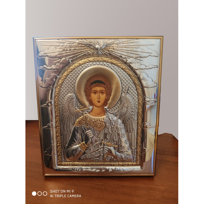 Ікона Ангела Хранителя 11,3х13 см у срібному окладі з позолотою