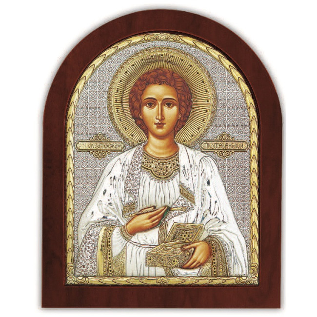 Ікона Святий Целітиль Пантелеймон 13х11см в сріблі (Греція)