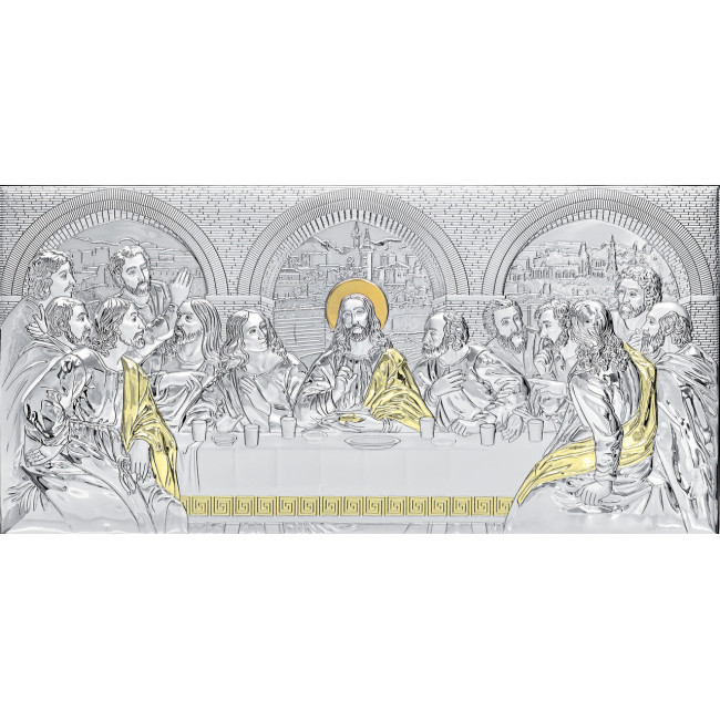 Срібна ікона Таємна Вечеря 60х30см, вкрита золотом (з Греції)
