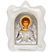 Иконка Ангела Хранителя в Муранском стекле белого цвета 7х9см