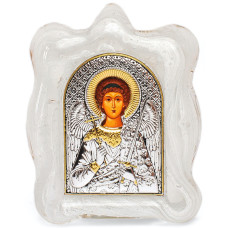 Іконка Ангела Хранителя в Муранському склі білого кольору 7х9см