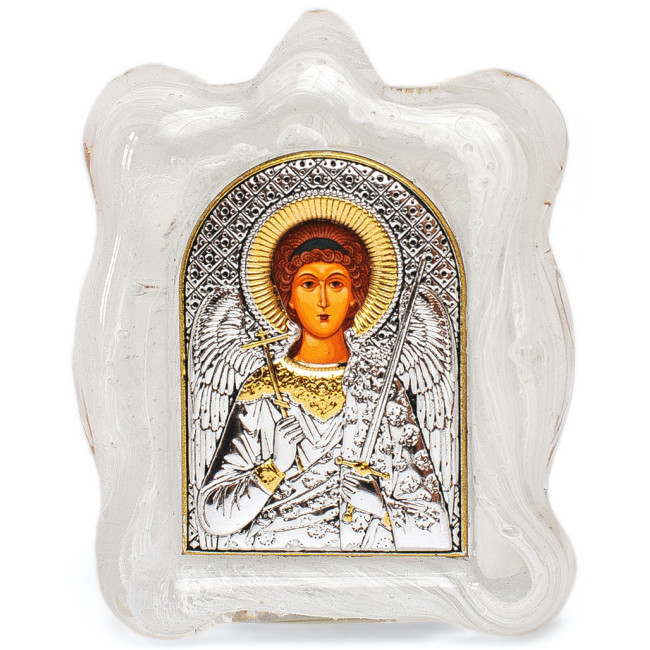 Іконка Ангела Хранителя в Муранському склі білого кольору 7х9см