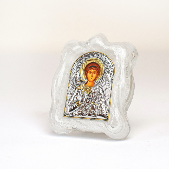 Іконка Ангела Хранителя в Муранському склі білого кольору 7х9см