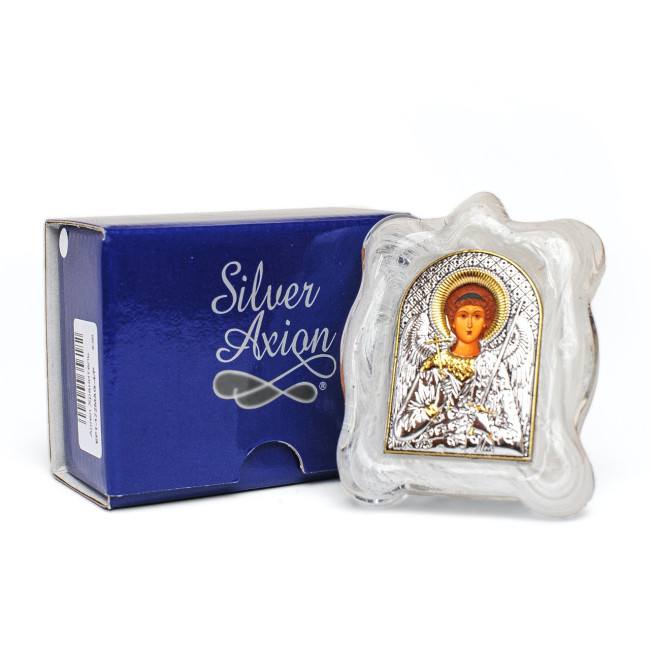 Іконка Ангела Хранителя в Муранському склі білого кольору 7х9см