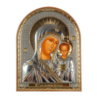 Икона серебряная Казанская Божья Матерь 5,6х4см на пластиковой основе, Греция 