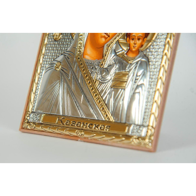 Икона серебряная Казанская Божья Матерь 7,5х5,8 см на пластиковой основе, Греция 