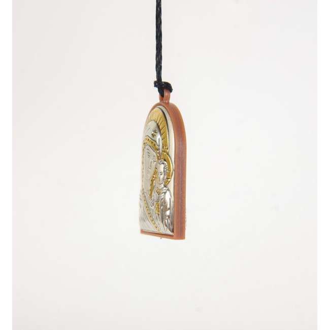 Срібна іконка на підвісці в автомобіль (срібло) 40х56 мм Казанська Божа Матір