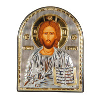 Икона "Спаситель" серебряный оклад в кожаной оправе 15,5х12см