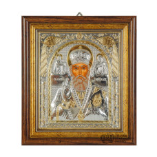 Срібна ікона Миколай Чудотворець прямокутної форми під склом 15,5 х 17,0 см