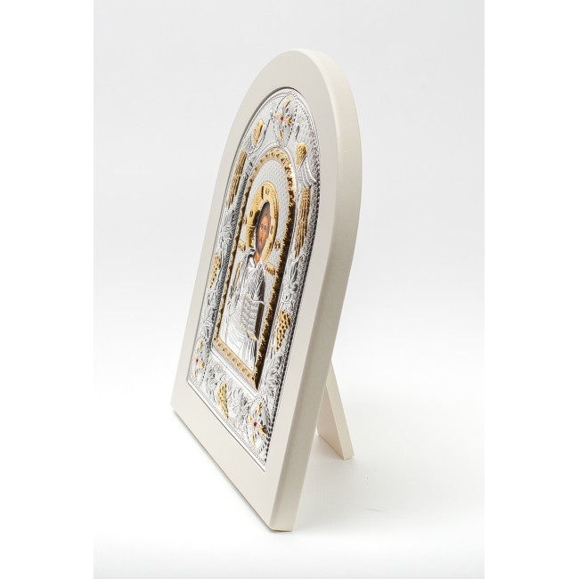 Спаситель Ісус 18x22см Грецька срібна ікона у білому дереві