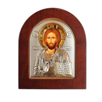 Спаситель Ісус Христос 8,5х10см Грецька ікона у сріблі та золоті (GOLD)