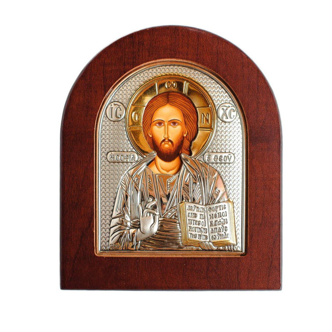 Спаситель Ісус Христос 8,5х10см Грецька ікона у сріблі та золоті (GOLD)