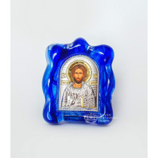 Ікона посріблена "Спаситель Ісус" в муранському склі 70х90 мм