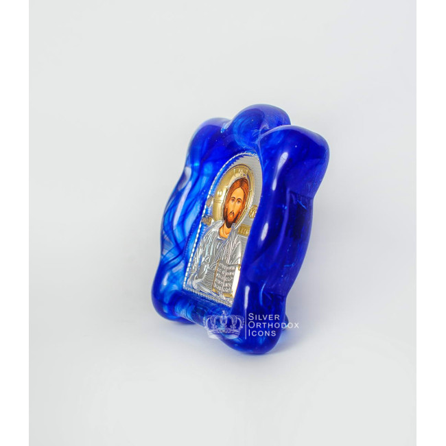 Ікона посріблена "Спаситель Ісус" в муранському склі 70х90 мм