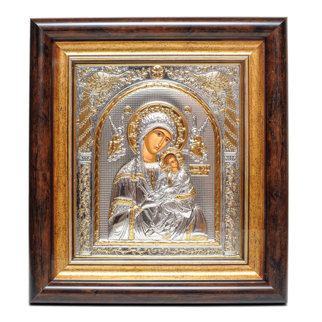 Страсна (Невтомної Помочі) Ікона Богородиці в сріблі під склом 15,5х17см (Греція)