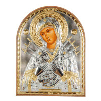 Икона серебряная Семистрельная Божья Матерь 12 x 15,5 см на пластиковой основе ( Греция )