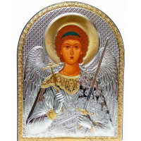 Ангел Хранитель 16,5x21,5см Серебряная Икона обтянутая в кожу