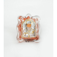 Ікона посріблена "Миколай Чудотворець" в муранському склі 70х90 мм