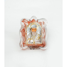 Ікона посріблена "Миколай Чудотворець" в муранському склі 70х90 мм