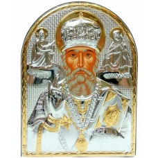 Святий Миколай Угодник 16,5x21,5 см - Срібна Ікона в шкіряній оправі