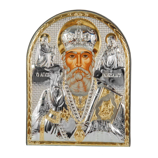Святий Миколай Угодник 16,5x21,5 см - Срібна Ікона в шкіряній оправі