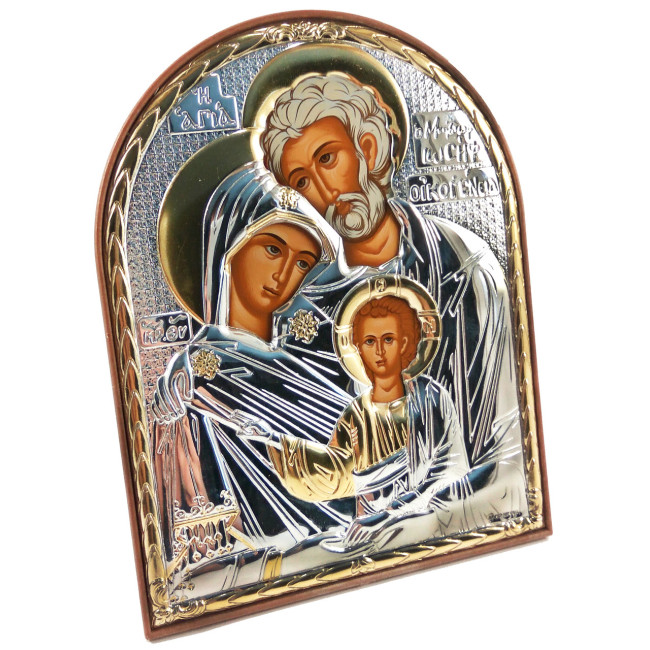 Икона серебряная "Святая Семья" на пластиковой основе  8,5х10,5см ( Греция )