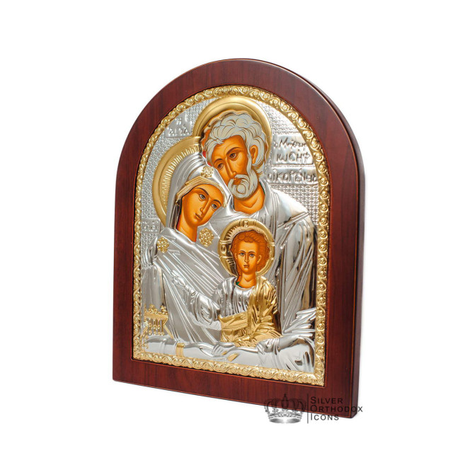 Срібна Ікона Святе Сімейство 20х25см арочної форми на дереві з рамкою EP5-015XAG/P